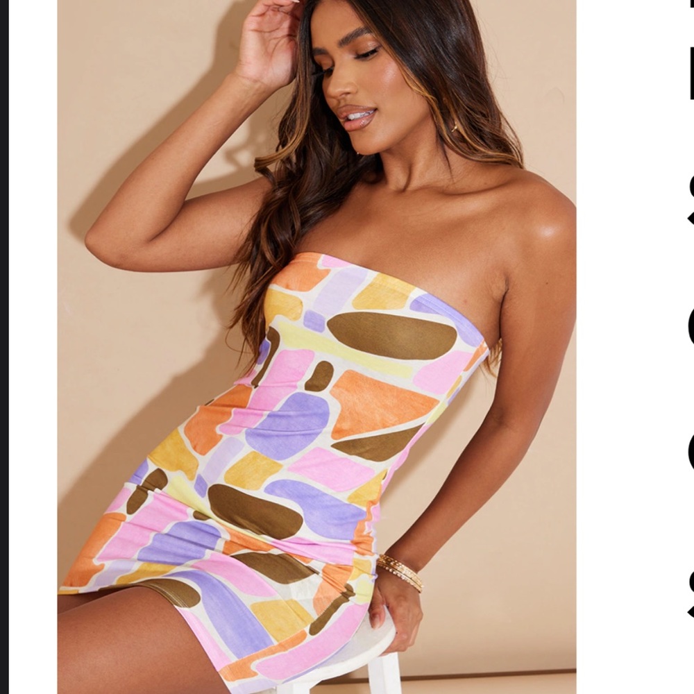 Multi Abstract Print Bandeau Bodycon Dress